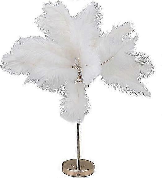 Touch Sensitive Desk Lamp, Ostrich Feather Lamp 3 Color Dimmable with 30 Feathers for Bedroom