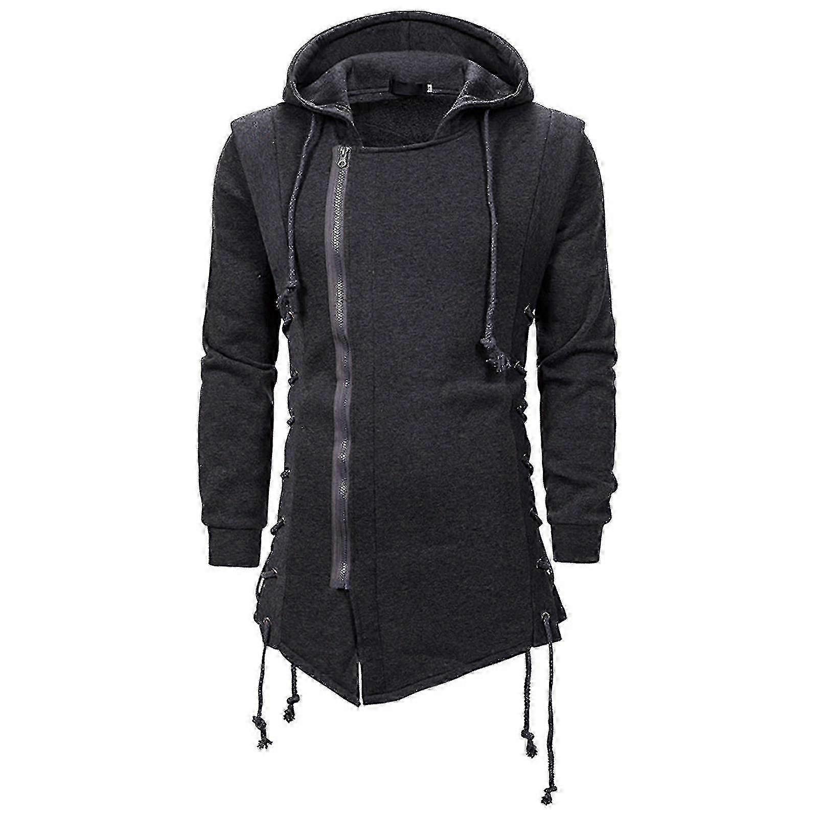 Loose Fit Hoodies for Men with Gothic Design and Side Lace-Up Front
