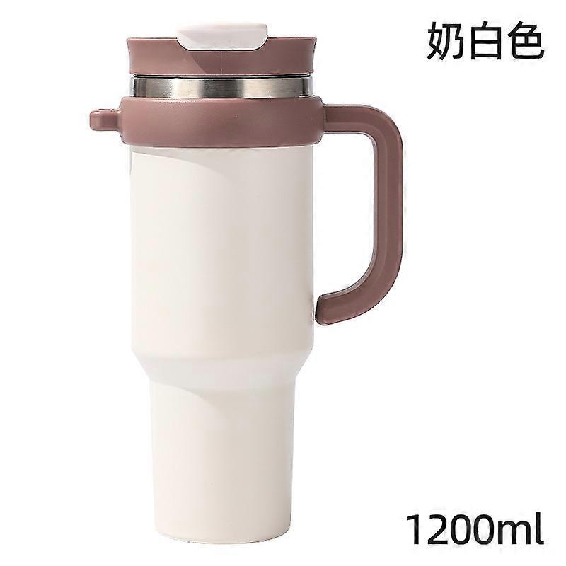 Cream White - Handle Version 40oz/1200ml 2025 New Model, 304 Stainless Steel Inner and Outer Surface, 40oz Double Drink Instant Mug,