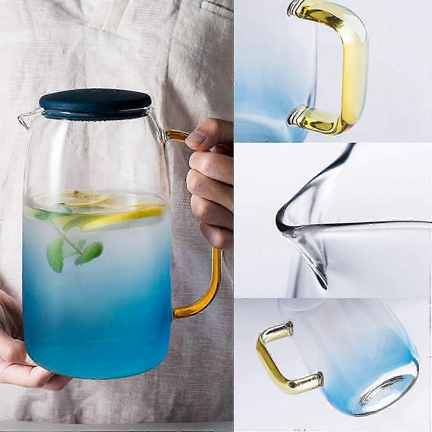 Glass Pitcher with Lid,Lemonade Pitcher,Tea Pitcher,Borosilicate Glass Carafe,for Hot and Cold Wate