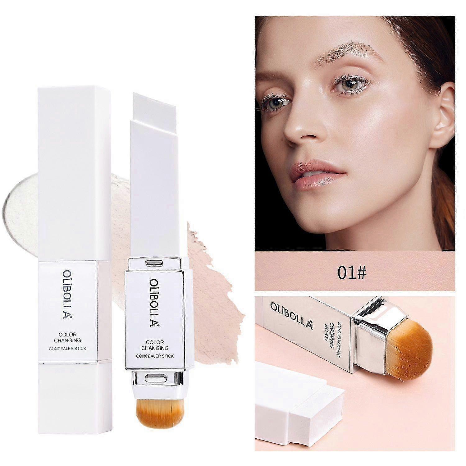 Color-Changing Foundation Stick, Lightweight and Long-Lasting Full Coverage Foundation Stick, Dual-Ended with Ultra-Fine Bristle Brush, Create a Natur