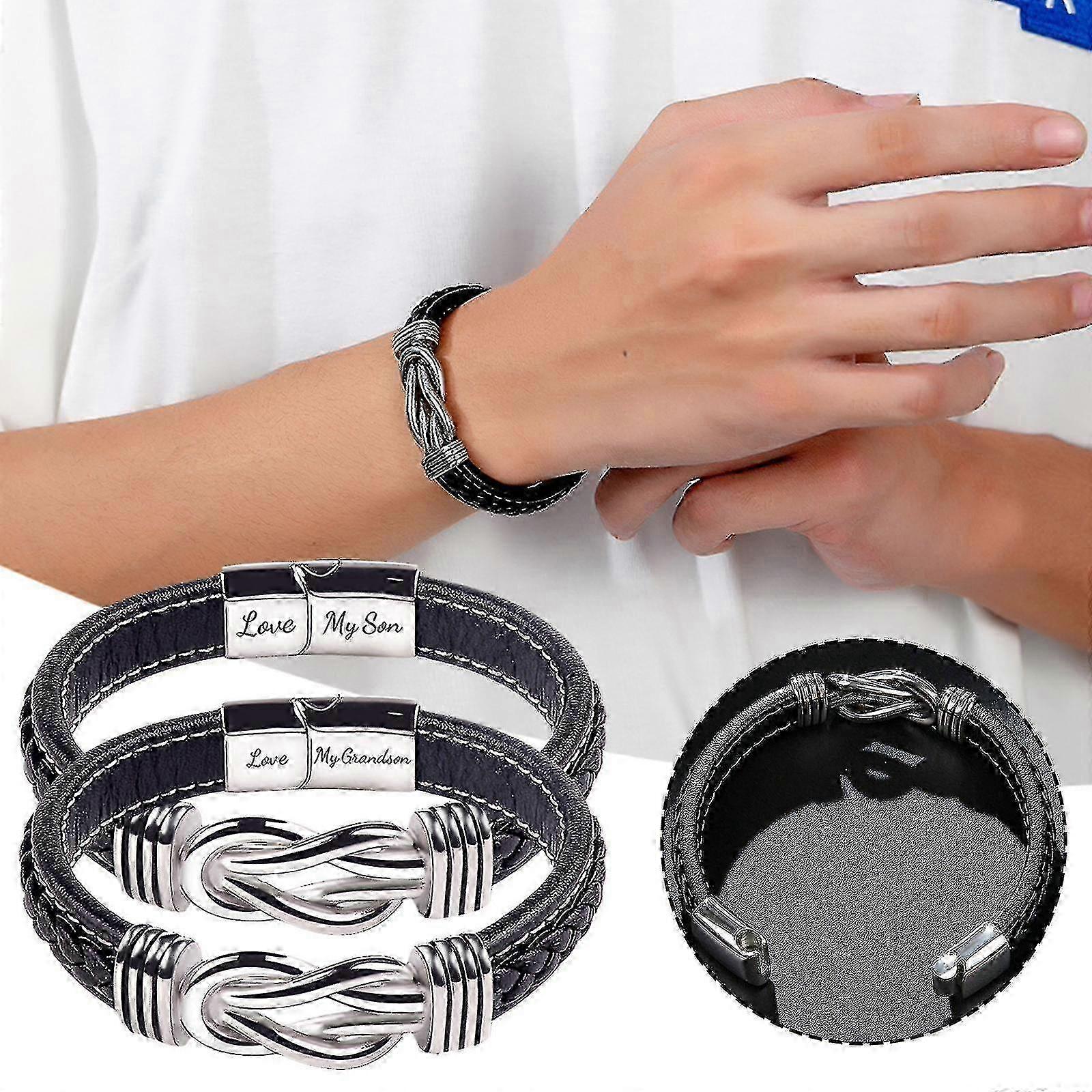 Braided Leather Mother Son Bracelet Gift Idea