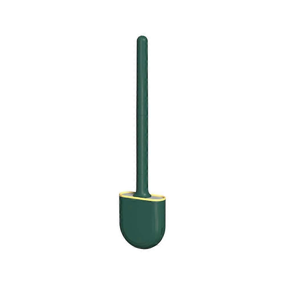 Wall Mounted Toilet Brush with Soft Rubber Head and Detachable Handle for Corner Cleaning Green