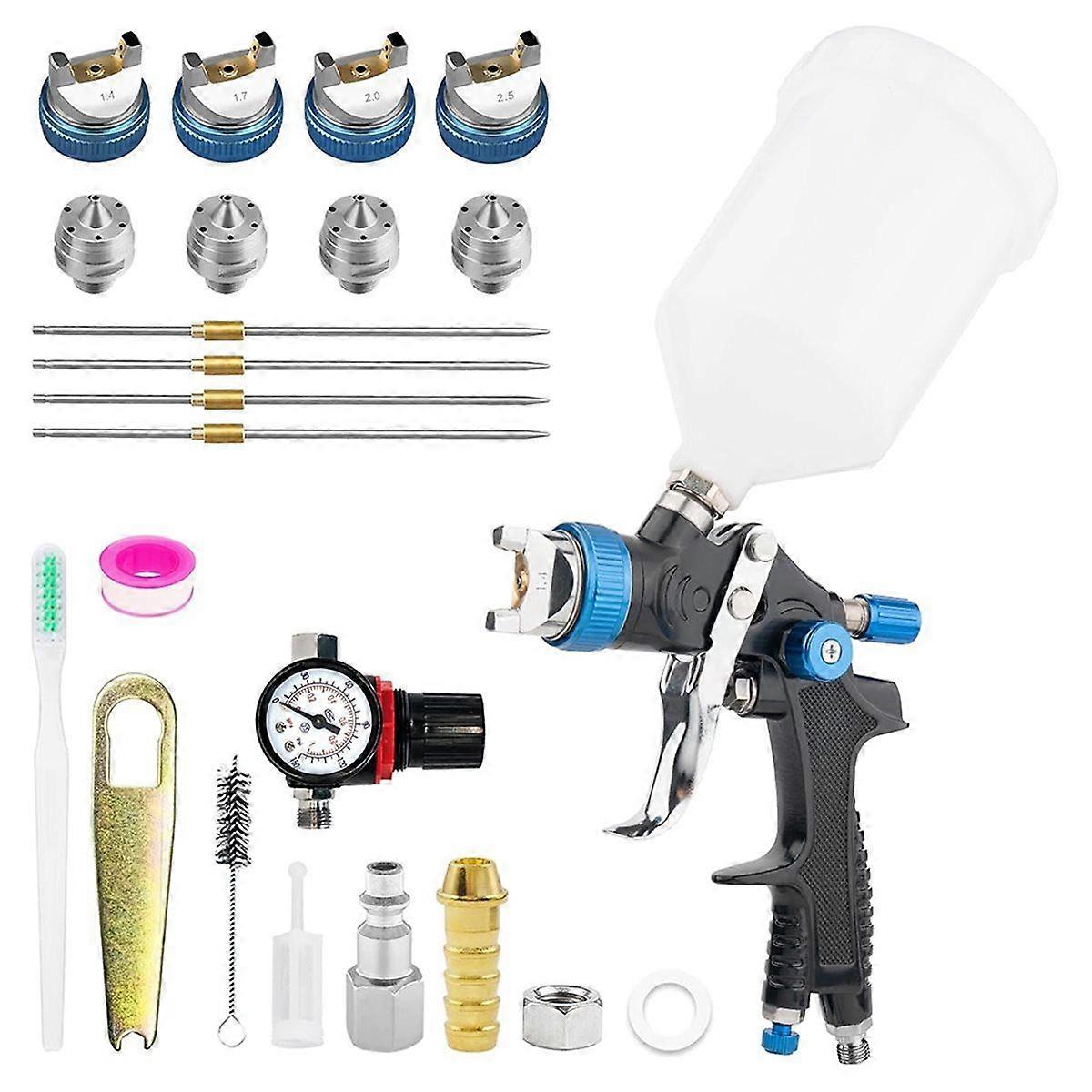 HVLP Paint Kit with 4 Nozzles for Automotive & Home Projects - Blue
