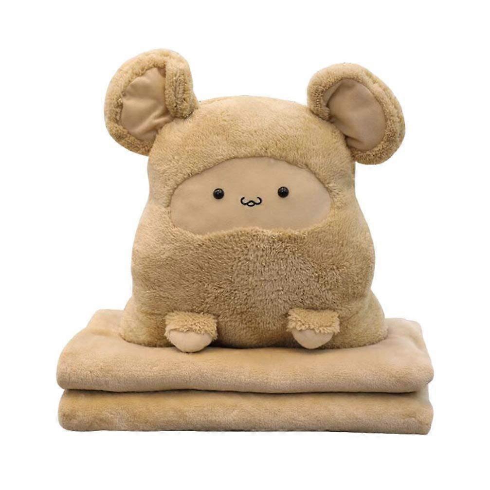 Kids Travel Pillow with Soft Blanket for Sleeping in Car or Airplane, Foldable Brown Design