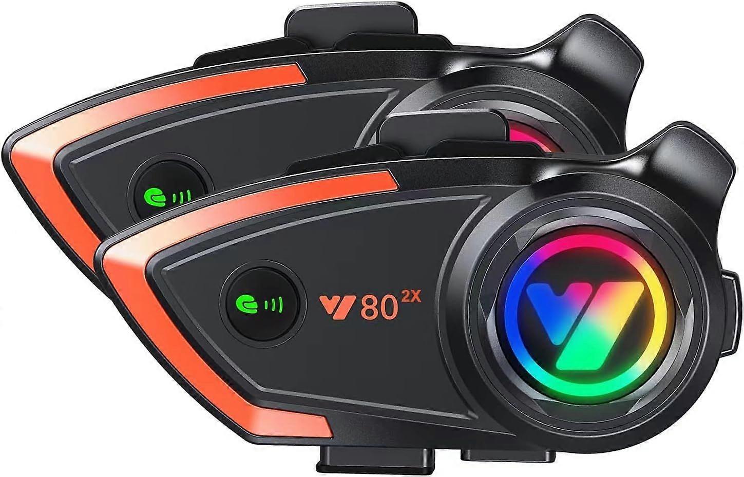 Motorcycle Helmet Bluetooth Headset with 500m Intercom and CVC Noise Cancelling (2-Pack)