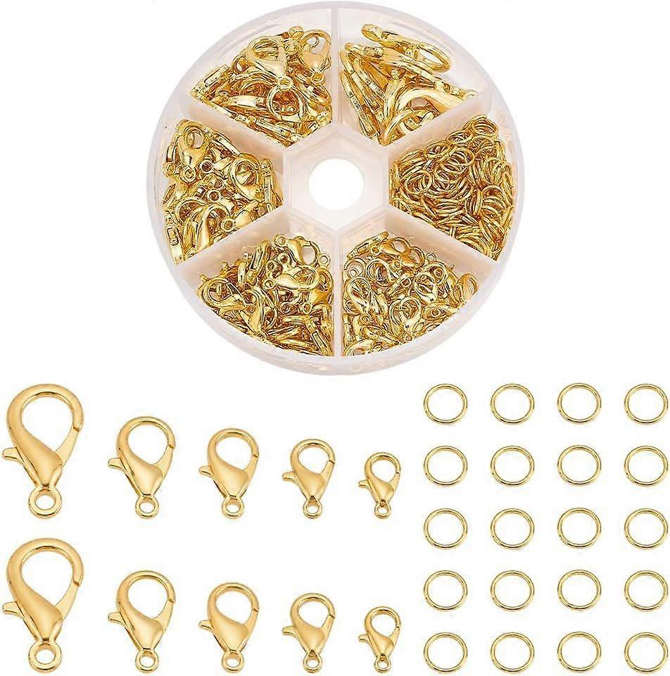 110Pcs Lobster Claw Clasp 5 Size Alloy Trigger Clasps Gold Snap Hooks 10/12/14/16/21mm with 180Pcs 6mm Jump Ring for Jewelry Making Accessory DIY Keyc