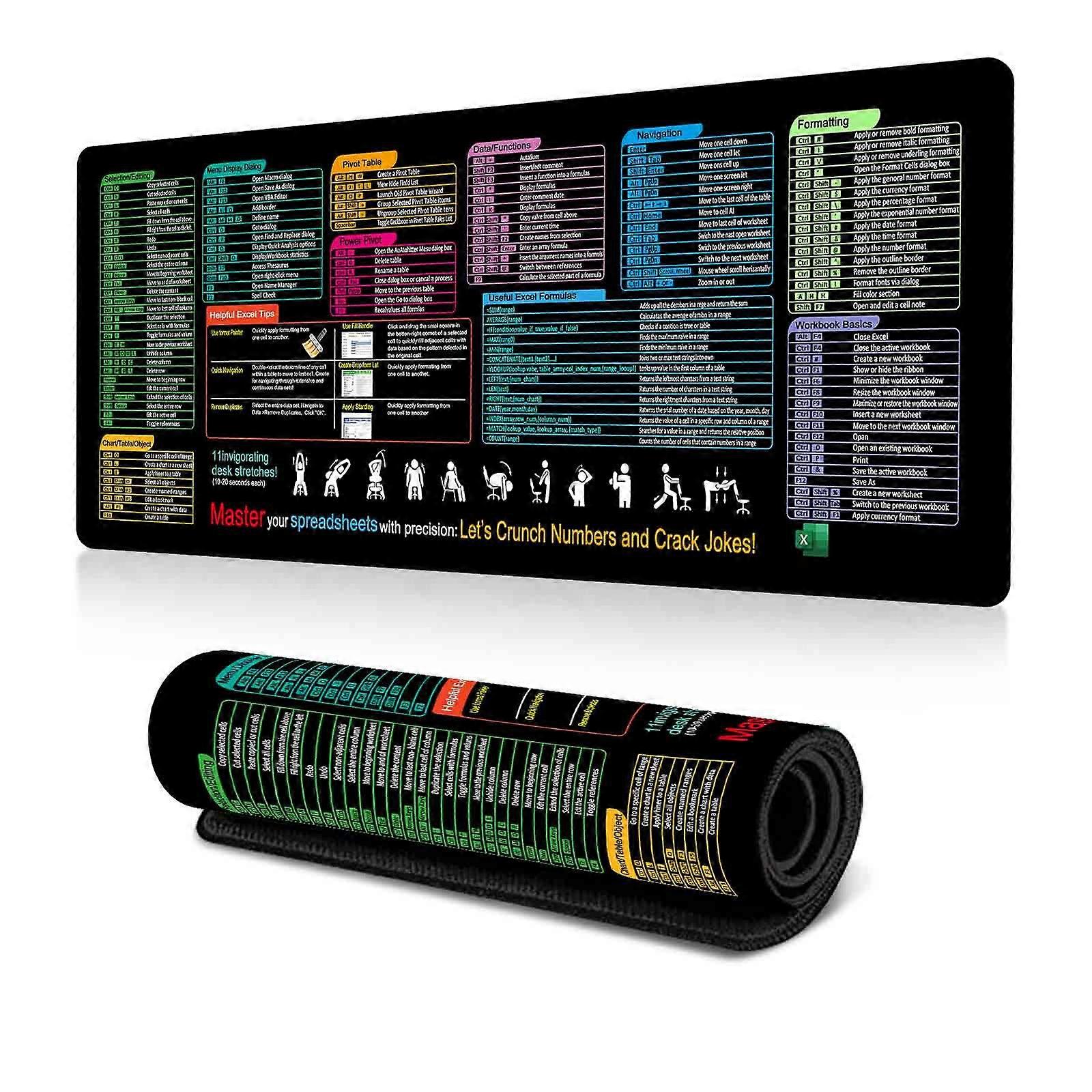 2025 Excel Cheat Sheet Desk Mat, Excel Shortcuts Mouse Pad Shortcuts Wrist Rests