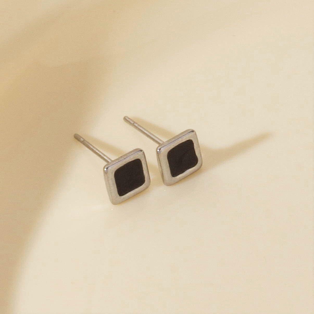 1 Pair 304 Stainless Steel Square Stud Earrings Silver 0.24x0.24 Inch