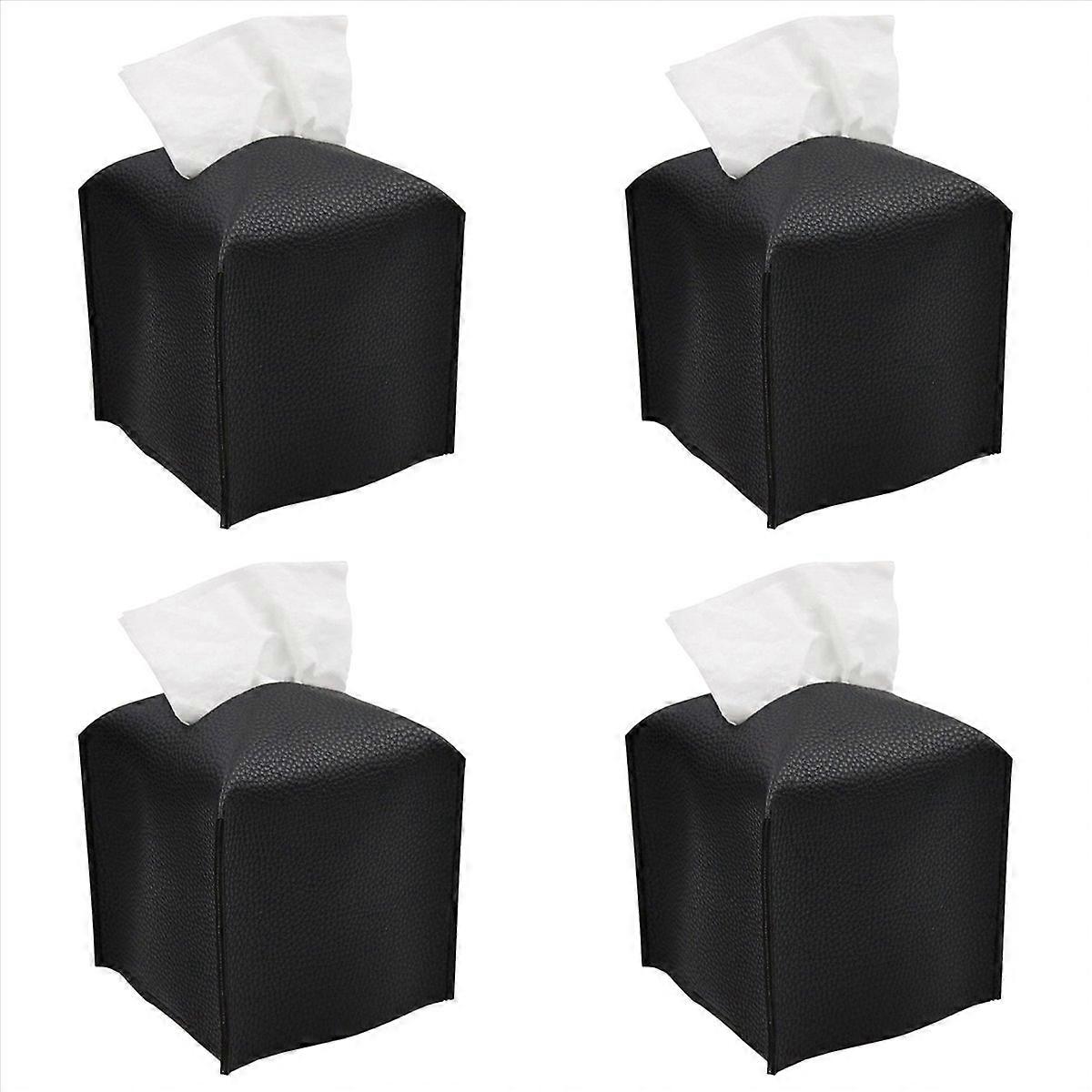 Tissue Box Cover Holder Square PU Leather Tissue Box -Black