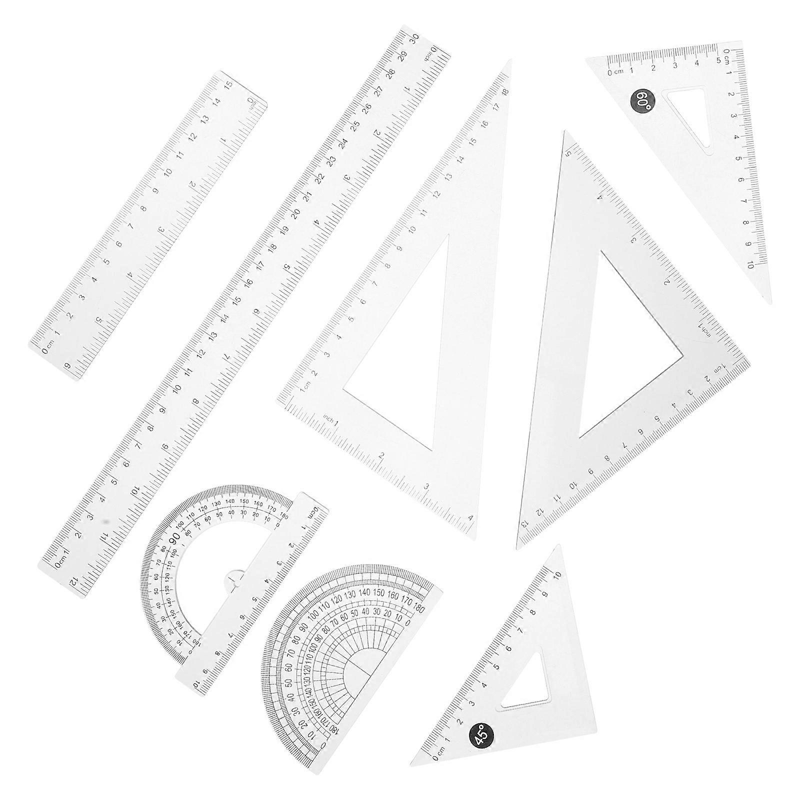 Transparent Math Ruler Set for Geometry with Protractor and Triangle Rulers 8Pcs