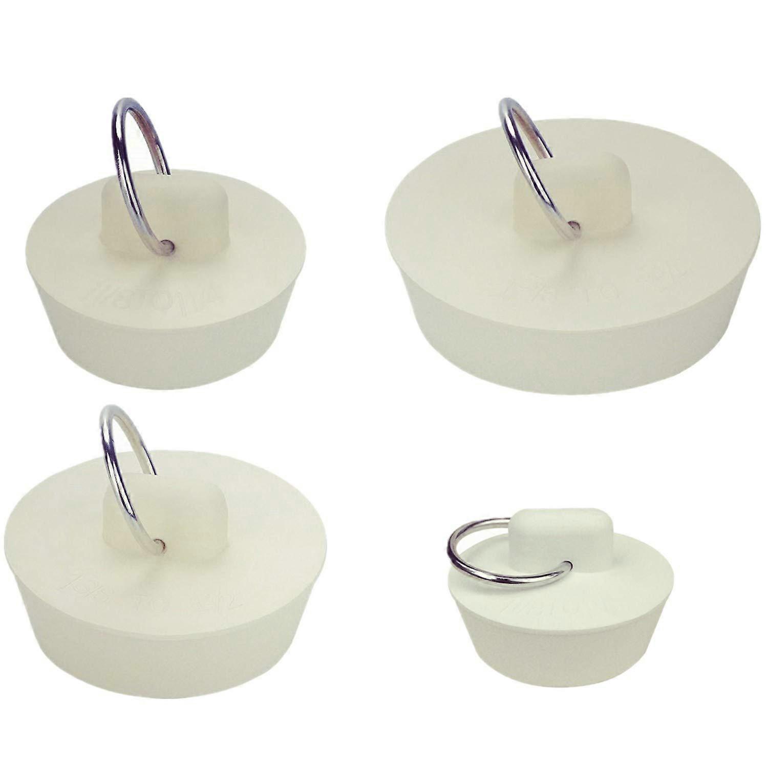 Rubber Sink Stopper Set with Hanging Ring, White Bathtub Drain Plug Kit, 4 Sizes LeakProof Seal