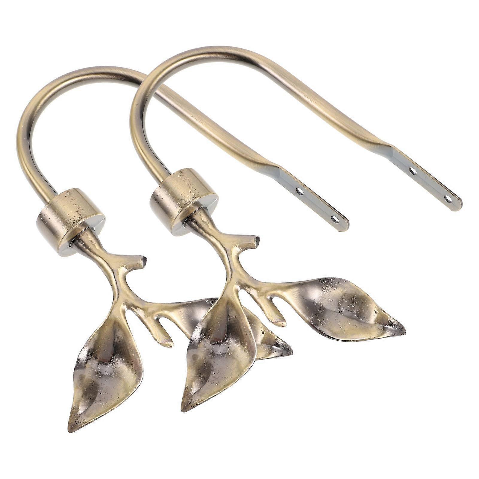 2pcs Leaf Shaped Curtain Holdbacks Metal Wall Mounted Tiebacks Elegant Decorative Hooks for Drapes