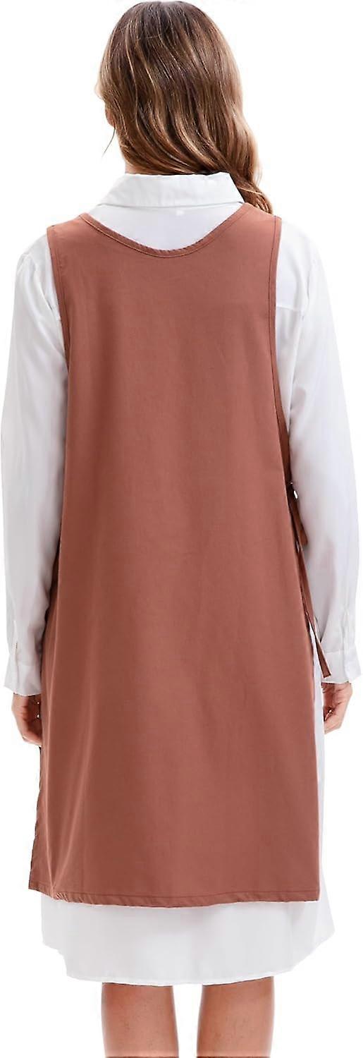 Cotton Linen Plus Size Apron for Women with Adjustable Side Ties and Large Pockets Red