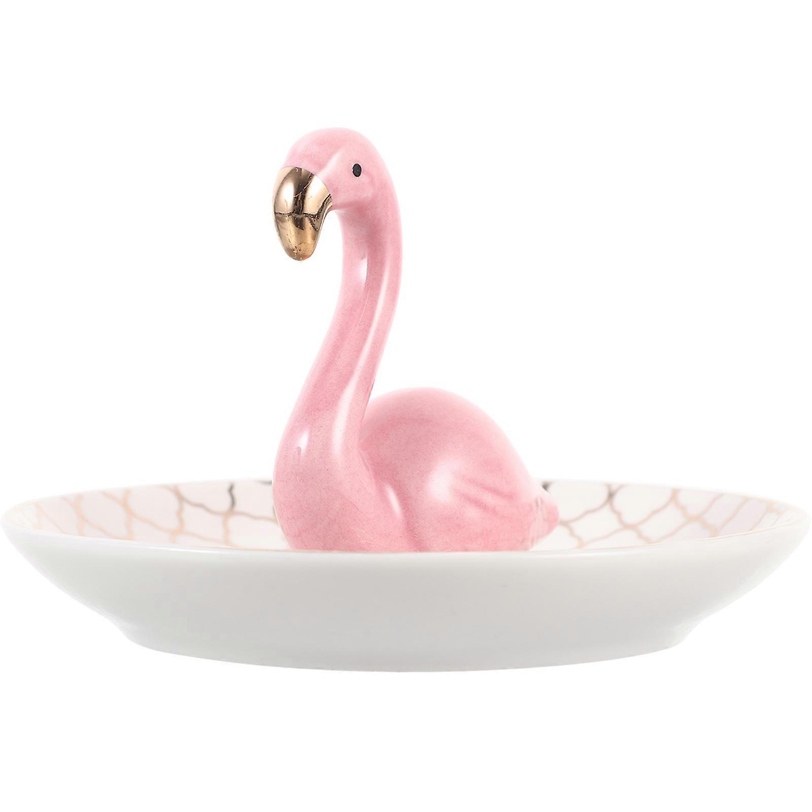 Flamingo Design Ceramic Tray for Jewelry Organizing 4Pcs Set