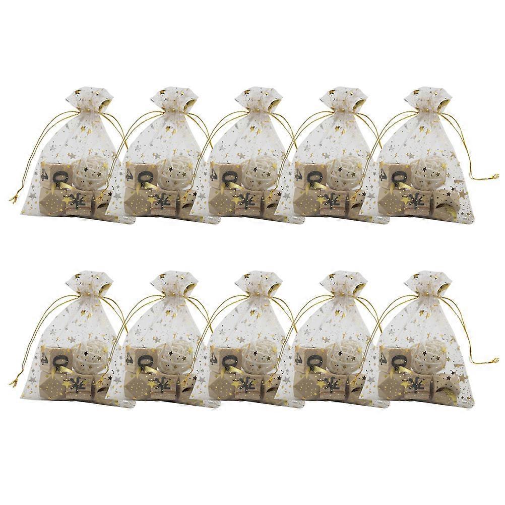 White Candy Pouches for Gift 100Pcs Star Moon Pattern Drawstring Bags