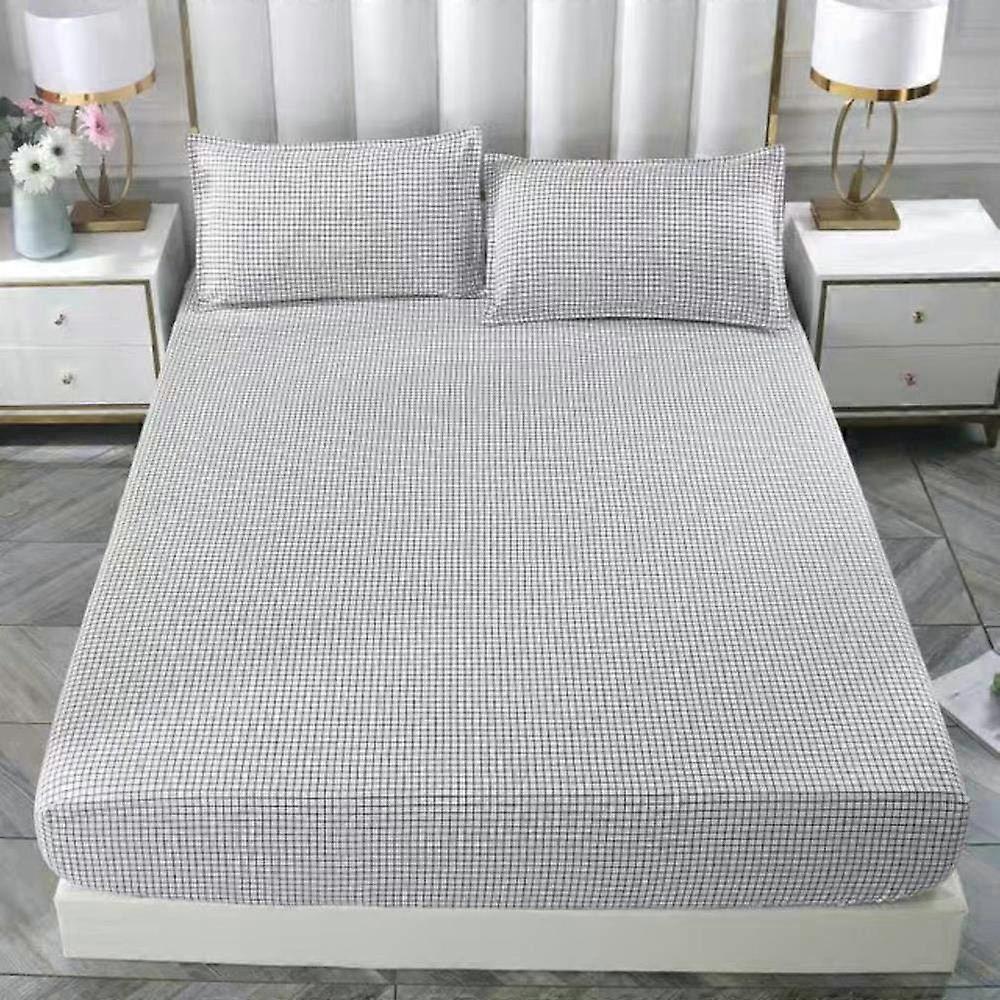 Queen Size Fitted Sheet Set with Pillowcases, Elastic Fit, Breathable Lattice Stripe Bedding