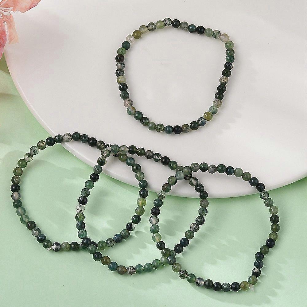 Natural Moss Agate Beads Stretch Bracelets Round 4mm