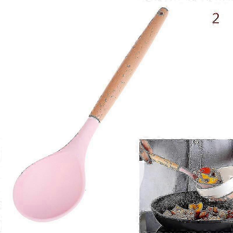 Köksredskap i silikon och trä, rosa