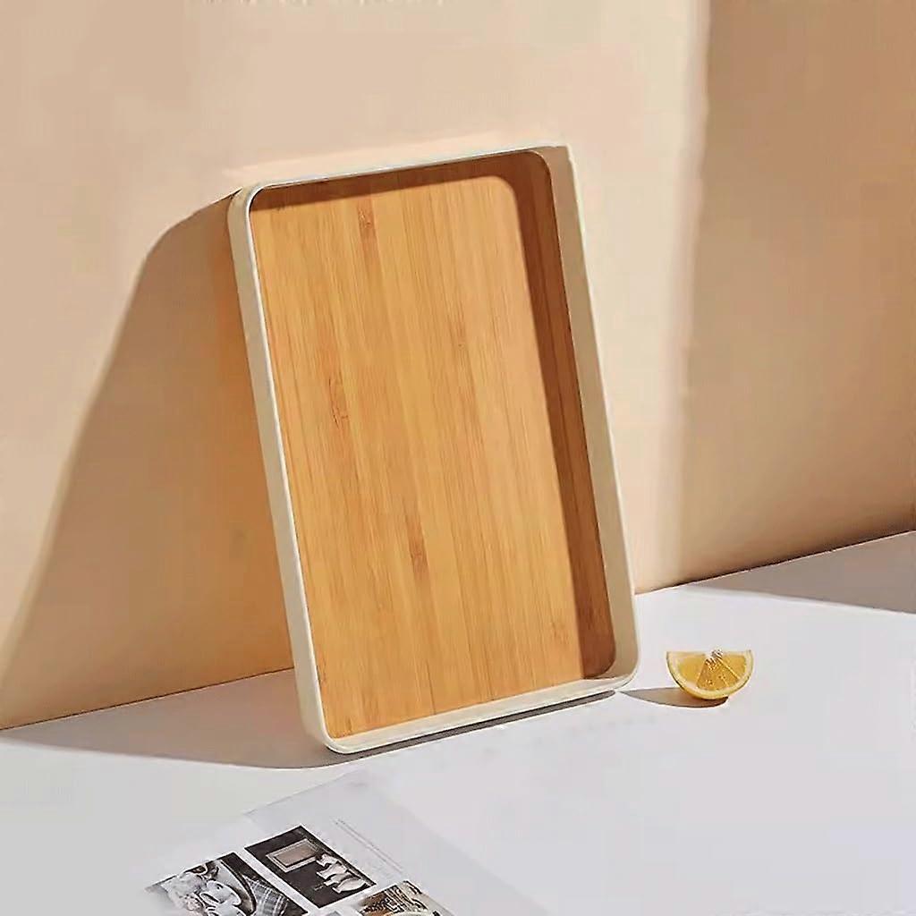 Fruit Serving Tray Wood Grain Rectangular Plate for Kitchen Countertop Snacks and Desserts 30x19cm