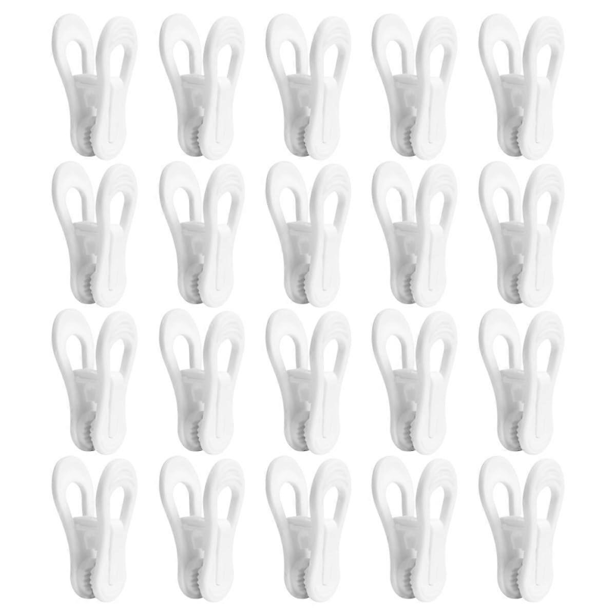 20Pcs Clothes Clips White Plastic Clothespins Antislip Windproof Laundry Hooks for Socks Towels
