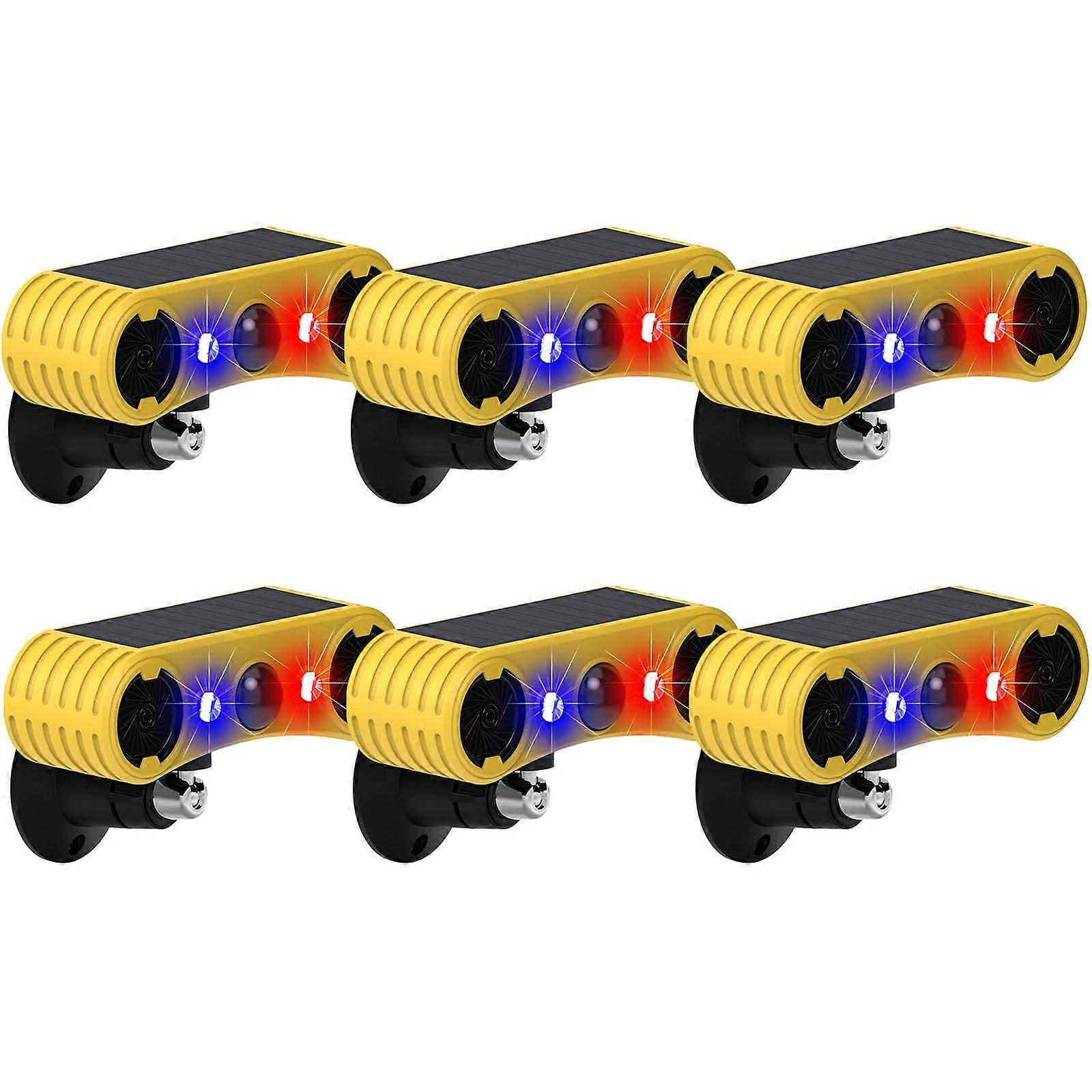 Solar Motion Sensor Alarm 130dB with Red Blue Strobe Lights, IP55 Waterproof, 4 Modes, 6 Pack