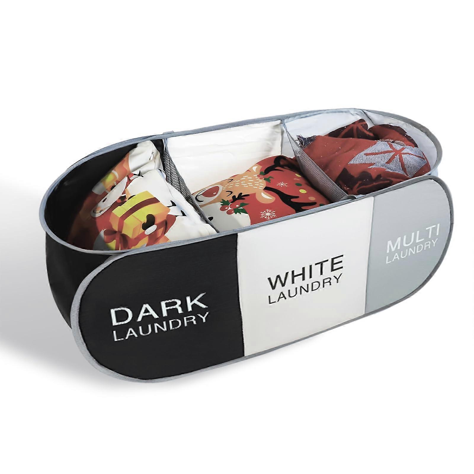 3Section Laundry Basket with Handle, Foldable Hamper for Clothes Sorting in Home Dorm Travel