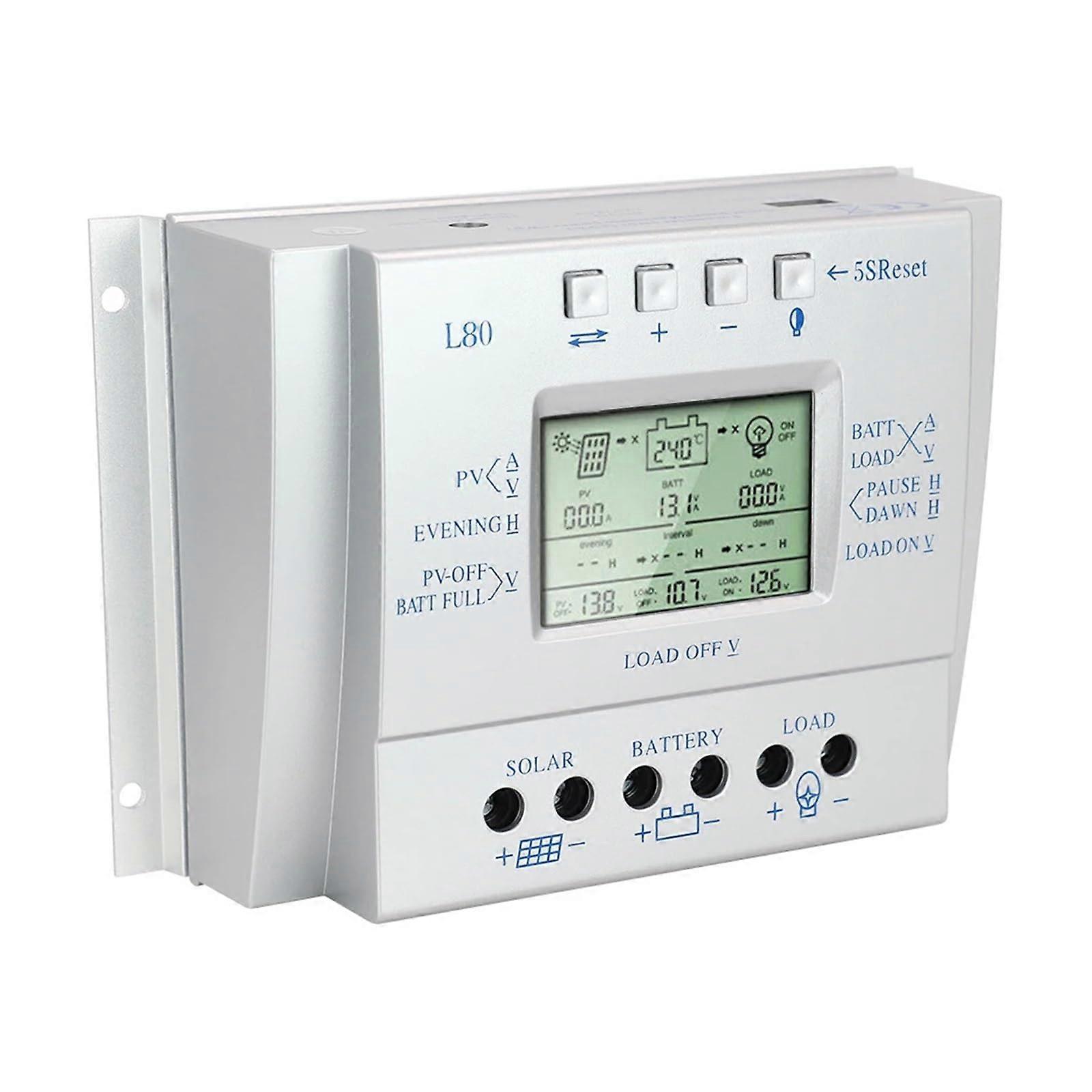 MPPT Solar Charge Controller 80A 12V 24V Fast Charging LCD Display USB Output Multiple Safety Protections