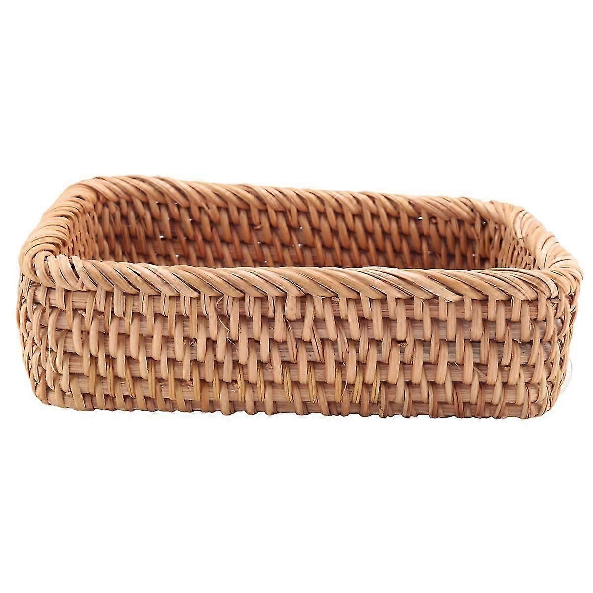 Hand-Woven Rectangular Rattan Wicker Basket Fruit Tea Snack Bread Picnic Cosmetic Storage Box Kitche