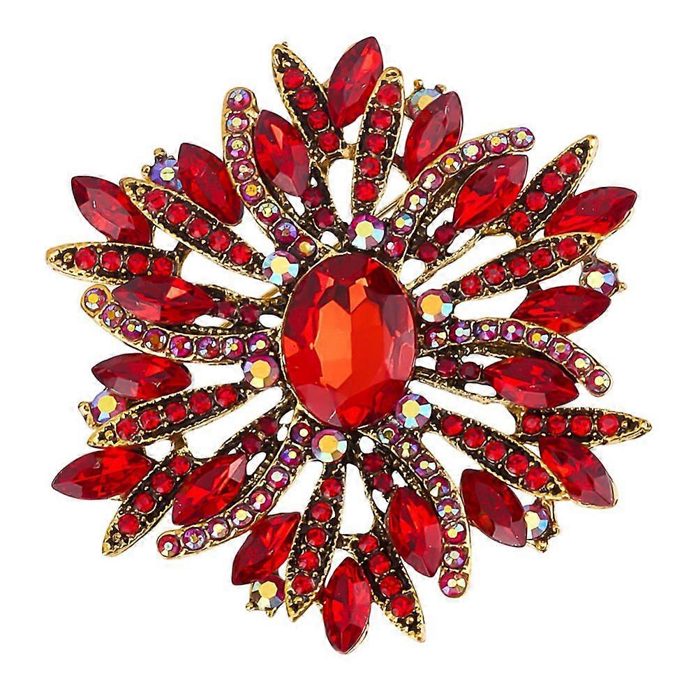 1pc Alloy Rhinestone Brooches Flower Ruby 61x63mm