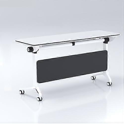 Folding Conference Table with Lockable Wheels, Flip  Design, SpaceSaving White Mobile Training Desk