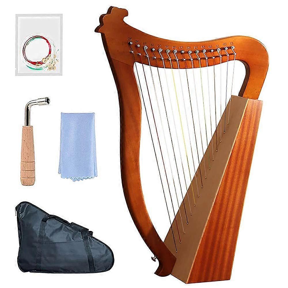 15 String Lyre Harp for Beginners, Solid Mahogany Build, Ancient Style Instrument with Gig Bag