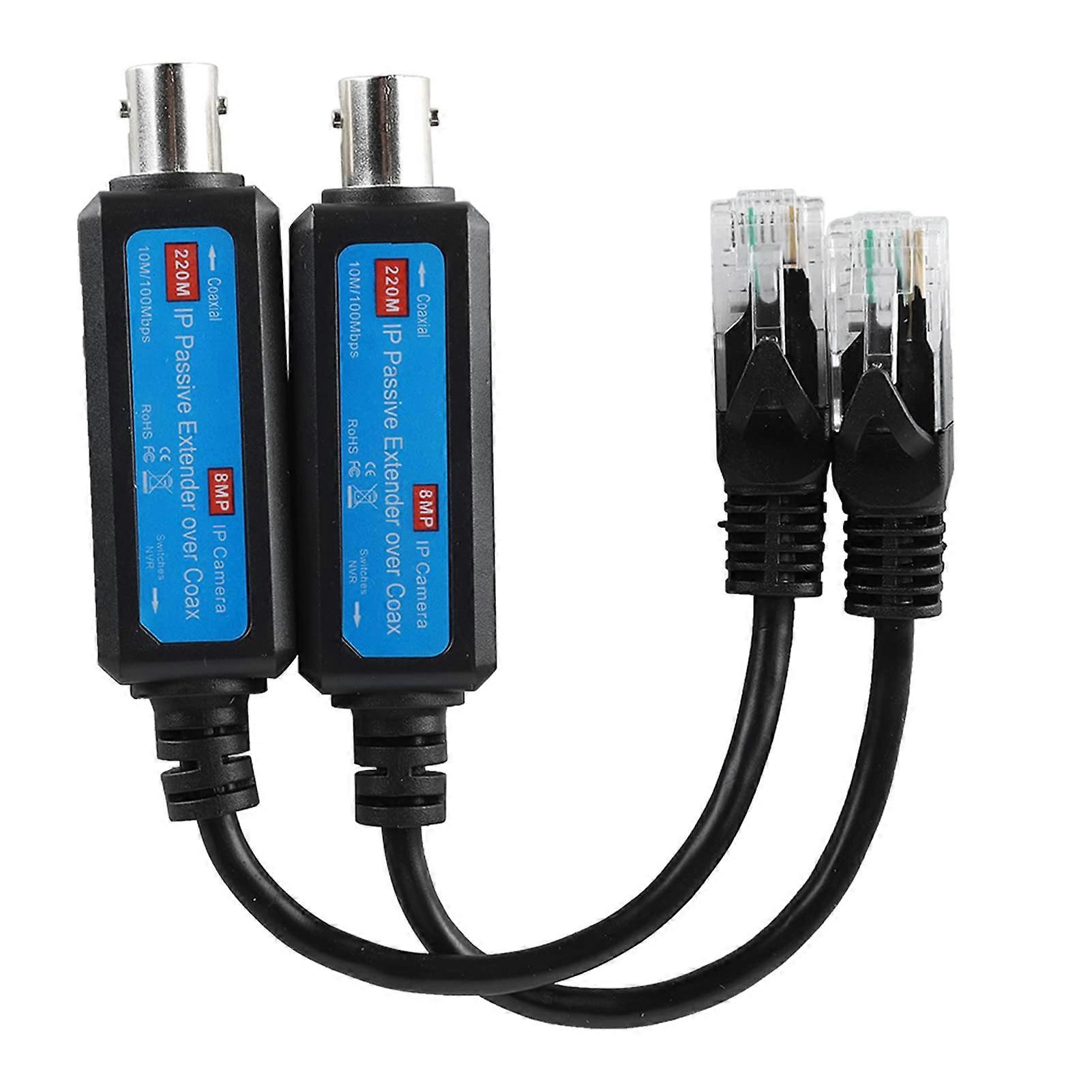 Ethernet Over Coax Adapter Pair 10/100Mbps IP Camera Coaxial Extender No Power Required
