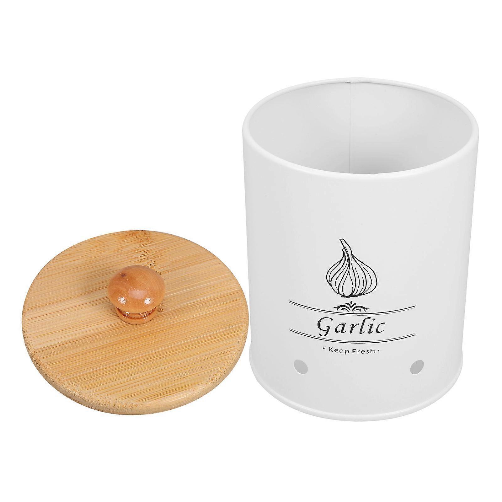Bamboo Lid Garlic Storage Container Multi-Functional Kitchen Holder