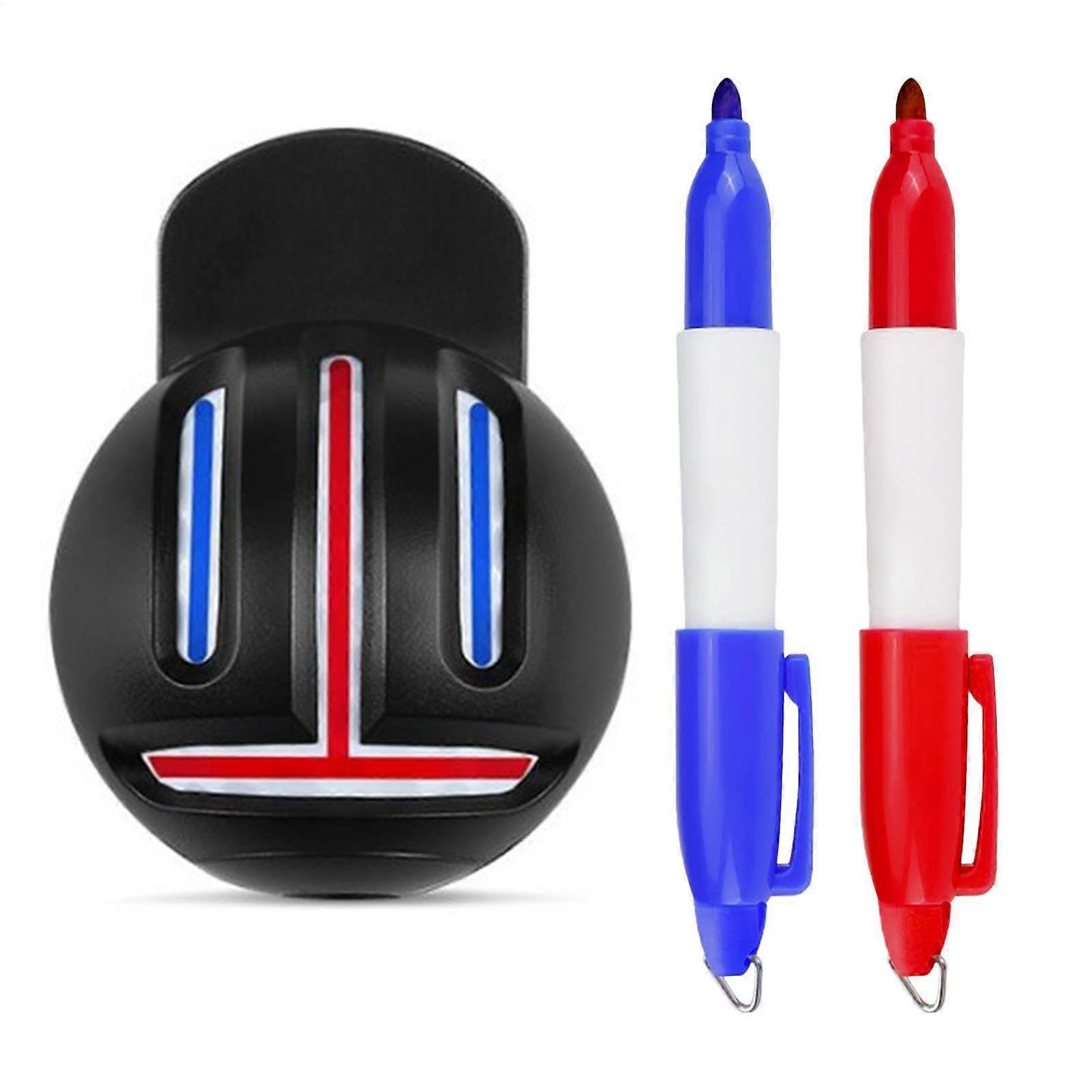 Golf Ball Marker and Alignment Tool Kit with Reversible Stencil and Waterproof Ink Pens