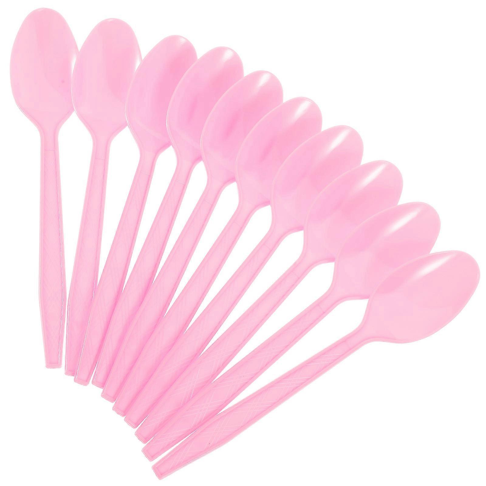 Pink Plastic Dessert Spoons for Party Use 100Pcs Pack
