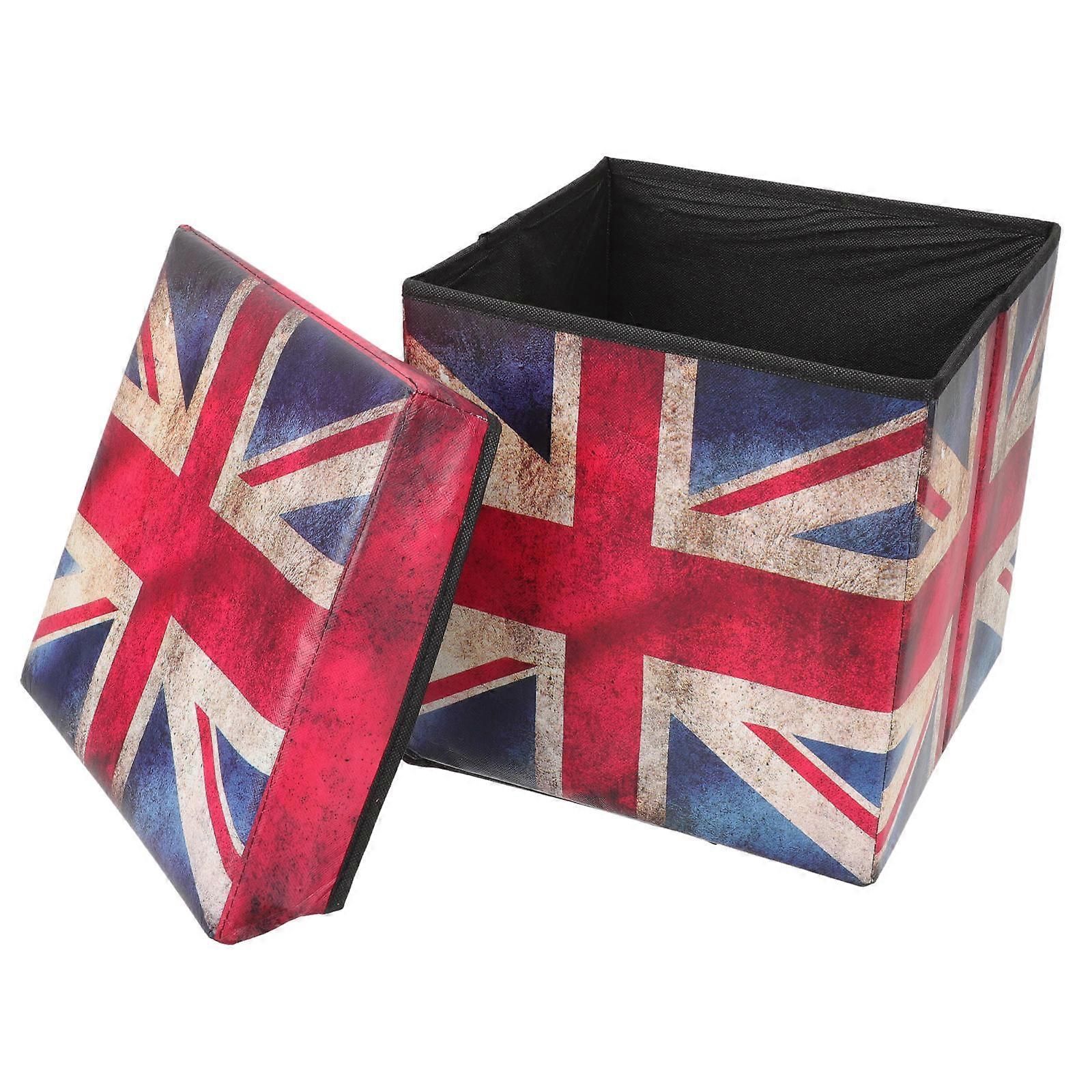 Folding Storage Ottoman British Flag Storage Stool for Living Room