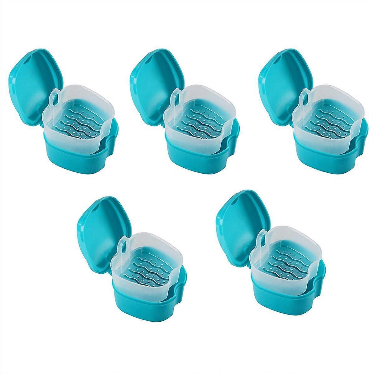 Blue Denture Case, Cup with Strainer, with Net Container Holder