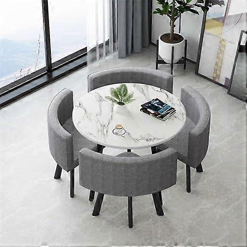 Modern Dining Table Set for 4 with Chairs, SpaceSaving Round Conference Table, White Flax Gray