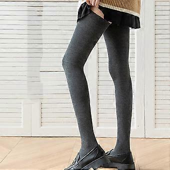 Winterstrümpfe, 1 Paar, 80 cm, japanischer Stil, einfarbig, hochelastisch, rutschfest, Silikon-Oberschenkelstrümpfe, Herbst/Winter, Damen-Kniestrümpfe, Dunkelgrau