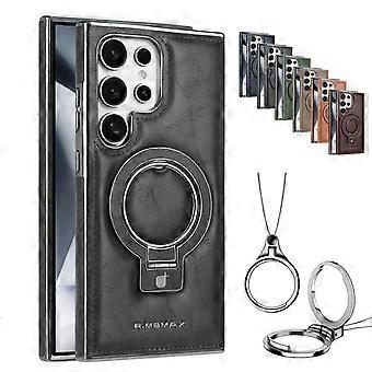 Leather Case with Invisible Magnetic Stand, Shockproof Slim Cover, Blue for Samsung S24 Ultra