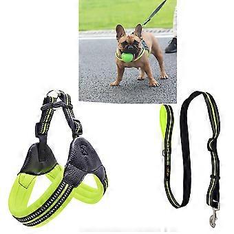 Dog Harness Breathable Reflector Vest Harness for Walking 2Pcs Green Set