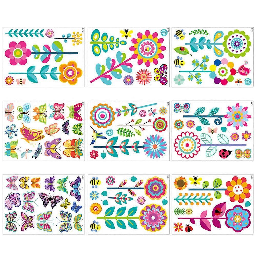 Spring Window Cling Flower Butterflies Static Window Decals 9 Sheets for Kitchen