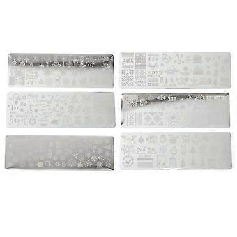 Assorted Color Christmas Nail Plates for Nail Art Stamping 6Pcs Manicure Templates