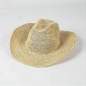 202505-HH5278 INS chic dropshipping handmade raffia grass solid big brim fedoras cap men women panama jazz hat