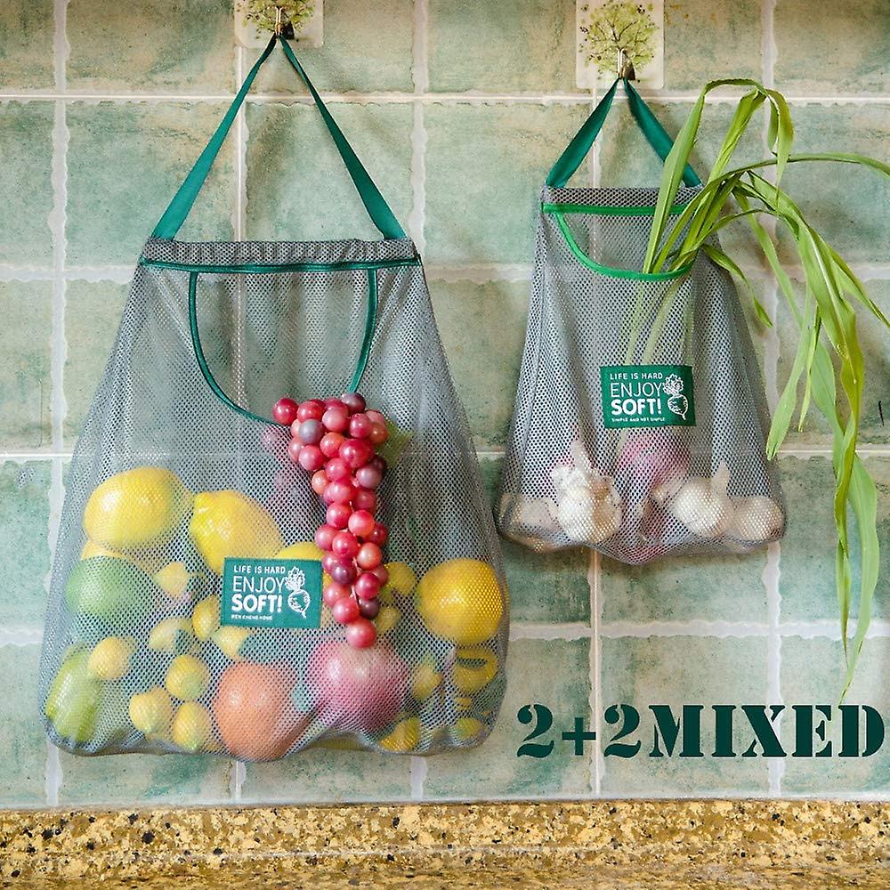 3PCS Hanging Mesh Storage Bags,Mesh Reusable Bag,Washable Cotton