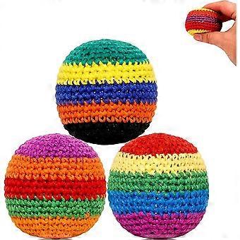 3PCS Hand-Made Knitted Footbag, 2026 Upgraded Crochet Footbag Sacks for Adults Juggling Balls for Beginners, Multicolored Foot Bags
