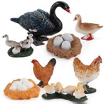 8Pcs Farm Bird Figures Set, PVC Chicken, Duck, Goose, and Swan Figurines  Includes Nesting Hens, Ducklings, Goslings, Swan with Eggs  Realistic Animal