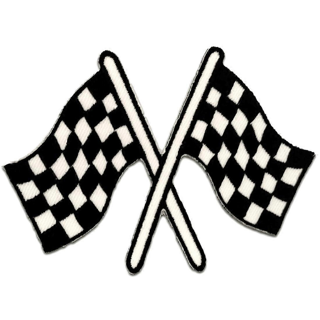 Patch / iron-on patch - checkered flag flag - white - 9.0 x 7.0 cm - iron-on patch