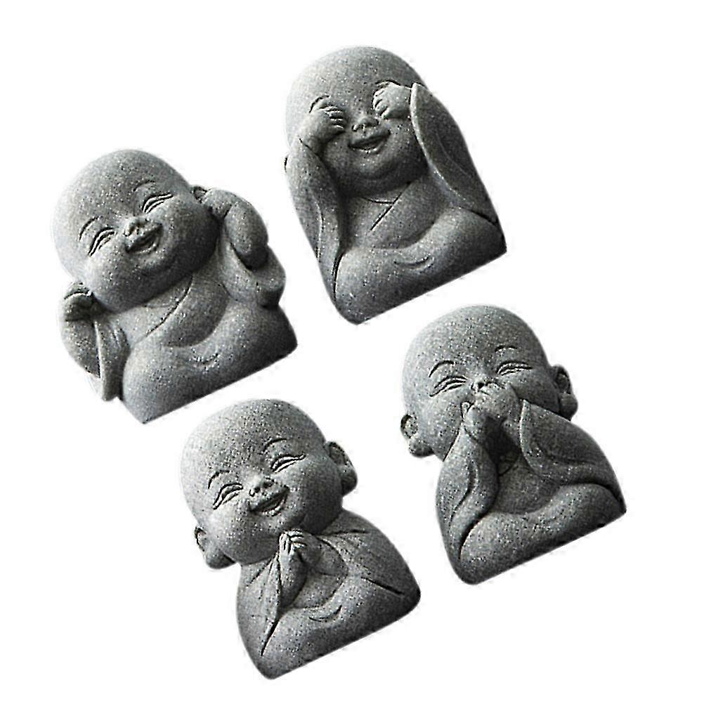 Creative Grey Stone Small Monk Statues for Tabletop Decor 4Pcs Set